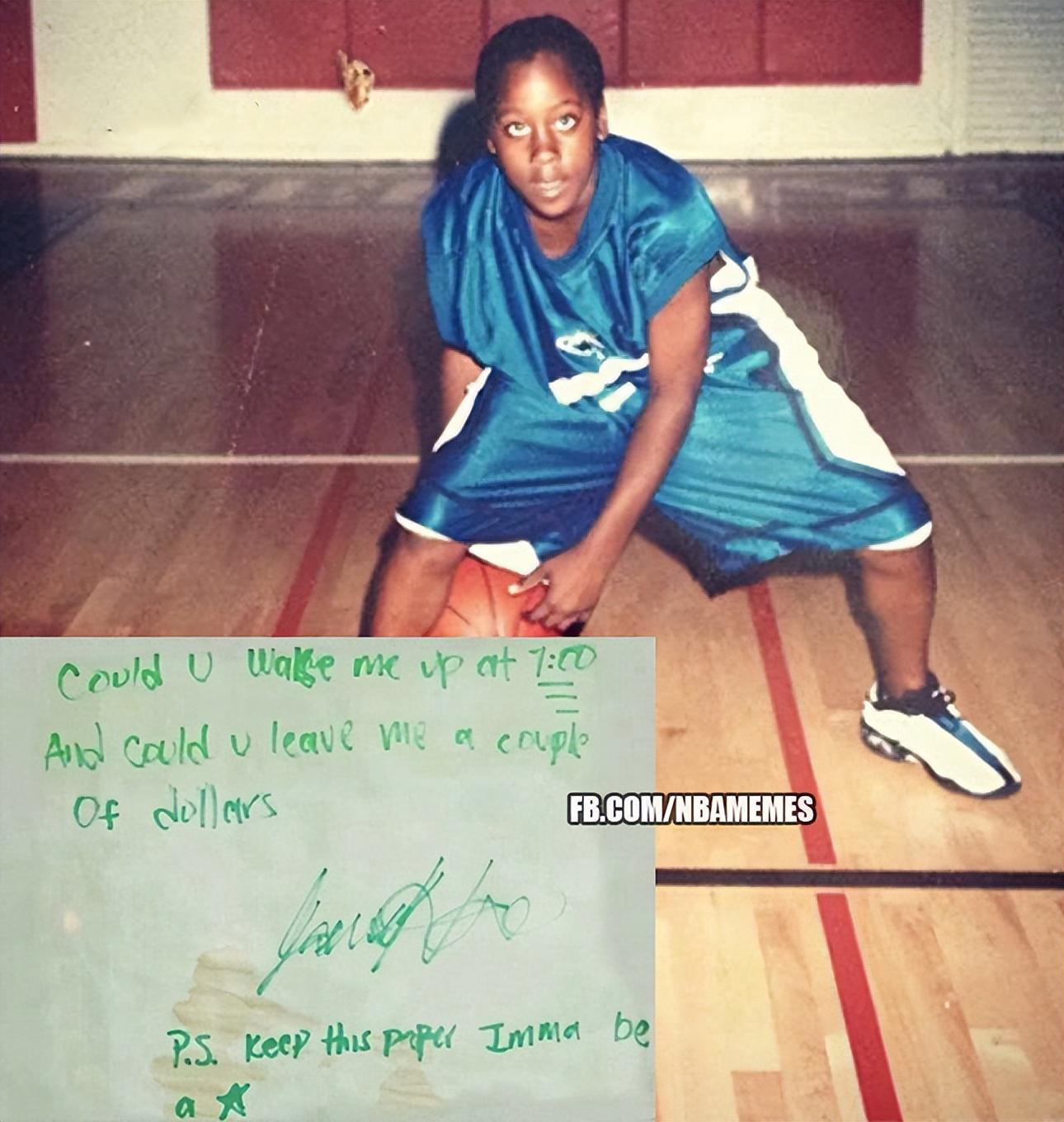 12岁的詹姆斯•哈登给, 他妈妈留了张纸条, 预言他会成为NBA巨星.