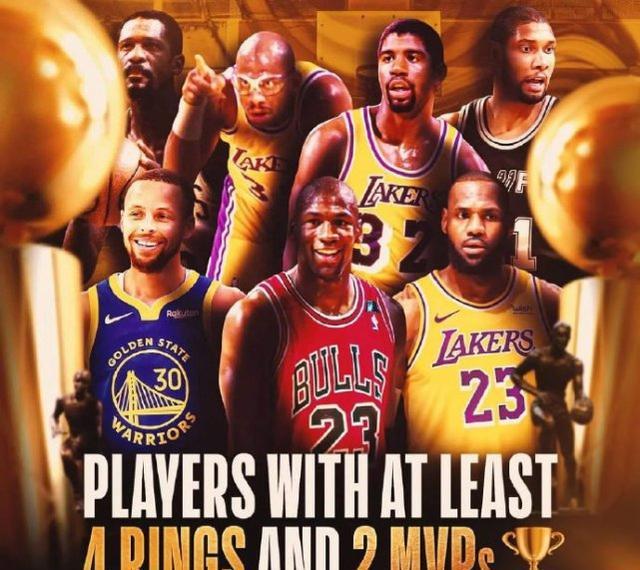 在NBA联盟至少4冠+2常规赛MVP有多难？纵观历史76年仅7人做到
