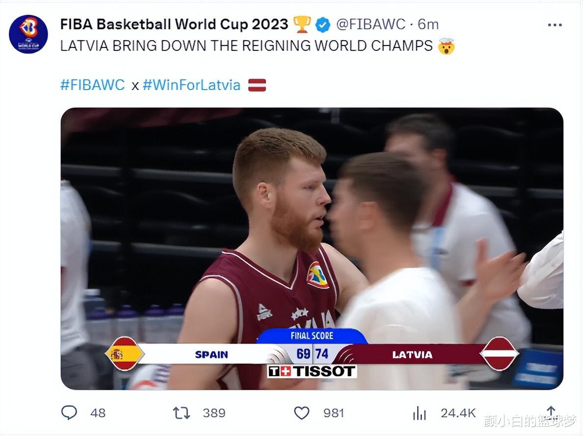 世界29爆冷世界第一：波神专业躺赢场下狂鼓掌 FIBA官方点赞大贝(7)