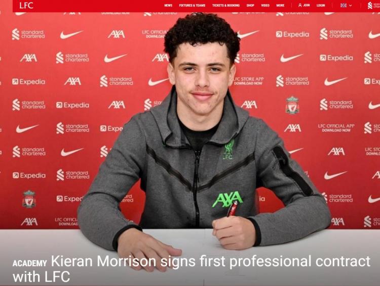 官方：利物浦与17岁小将莫里森签下职业合同，14岁从曼联加入(1)