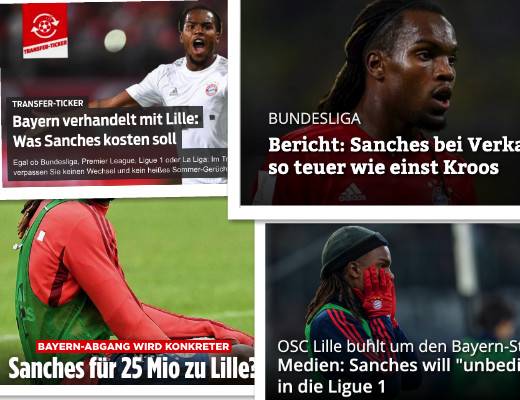 德甲今日头版: 拜仁将出售桑谢斯 法兰在欧联错失先机(1)