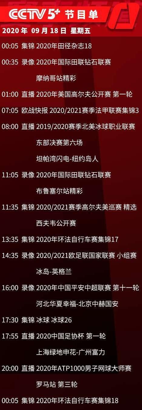 央视今日节目单，CCTV5直播田径+足协杯，APP转恒大+鲁能，5+申花(5)