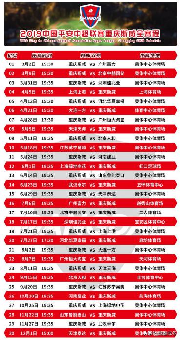 2019重庆斯威中超门票 2019赛季重庆斯威足球队主场单场时间、地点、门票(1)