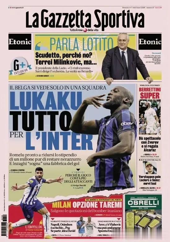 【真性情】米兰体育报：“卢卡库心中只有国际米兰，他不会考虑其它球队。为了促成回归