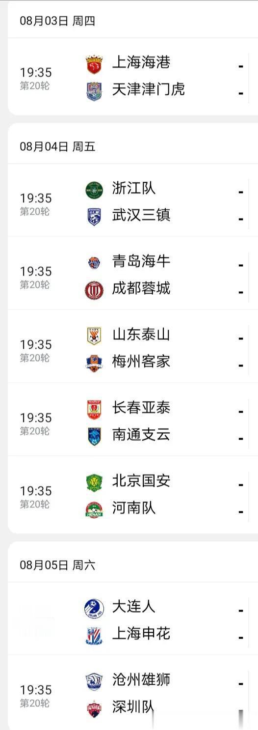 8月3日，中超联赛第20轮将会打响！
首先，对阵的是津门虎客场挑战海港，在上周的