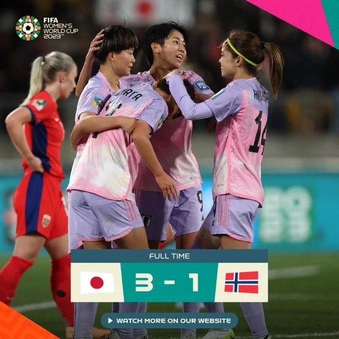里程悲！1-3不敌日本一役，挪威成为女足世界杯打进百球的第3队