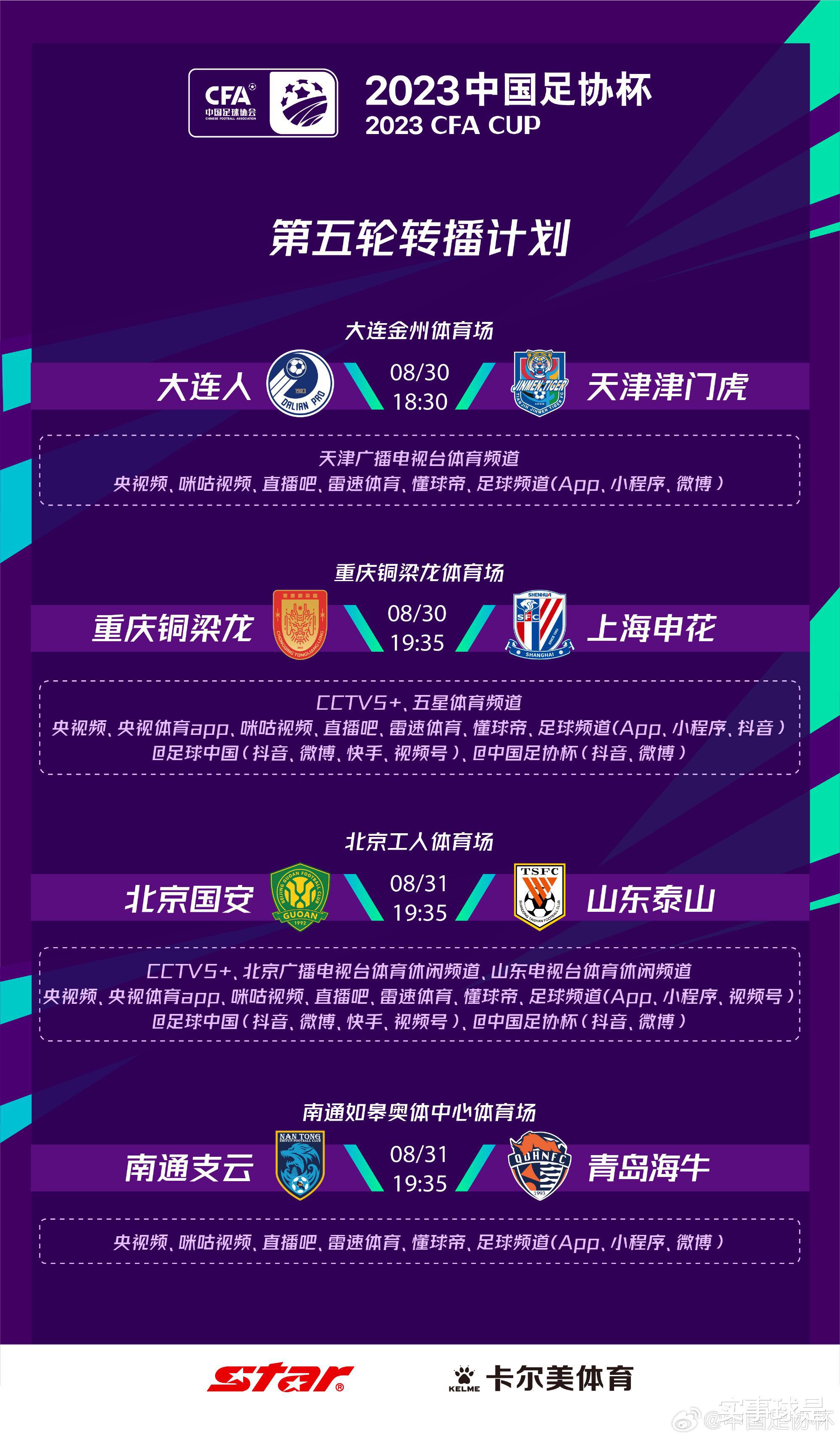 临时调整！CCTV5+直播2场足协杯，北京国安增售6个区域散票(1)