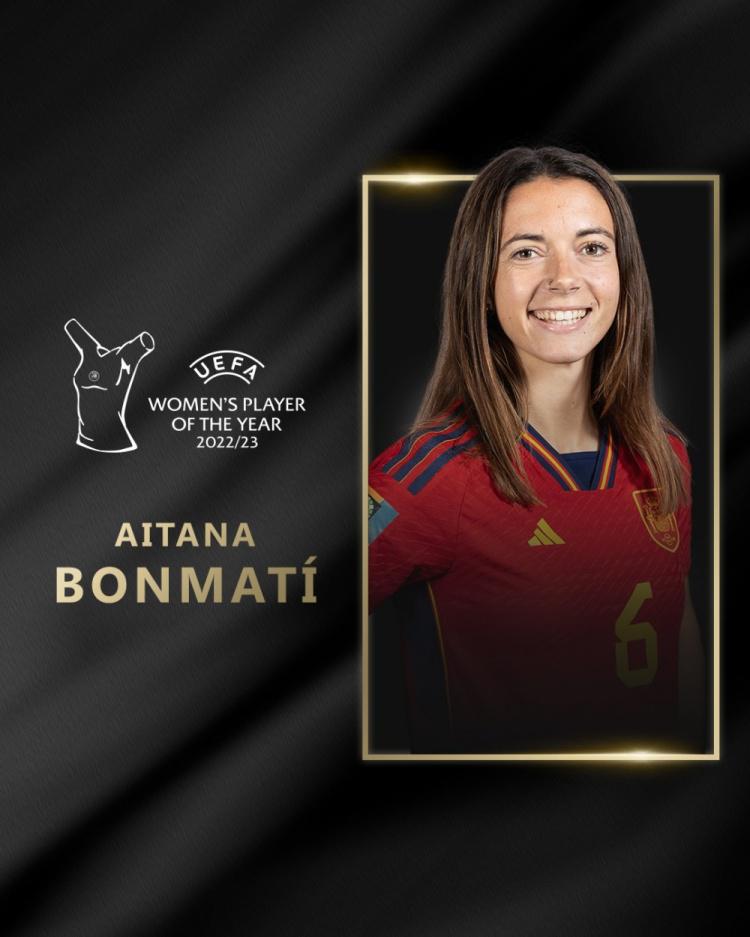 夺得女足欧冠和世界杯，官方：邦马蒂当选欧足联年度最佳女足球员