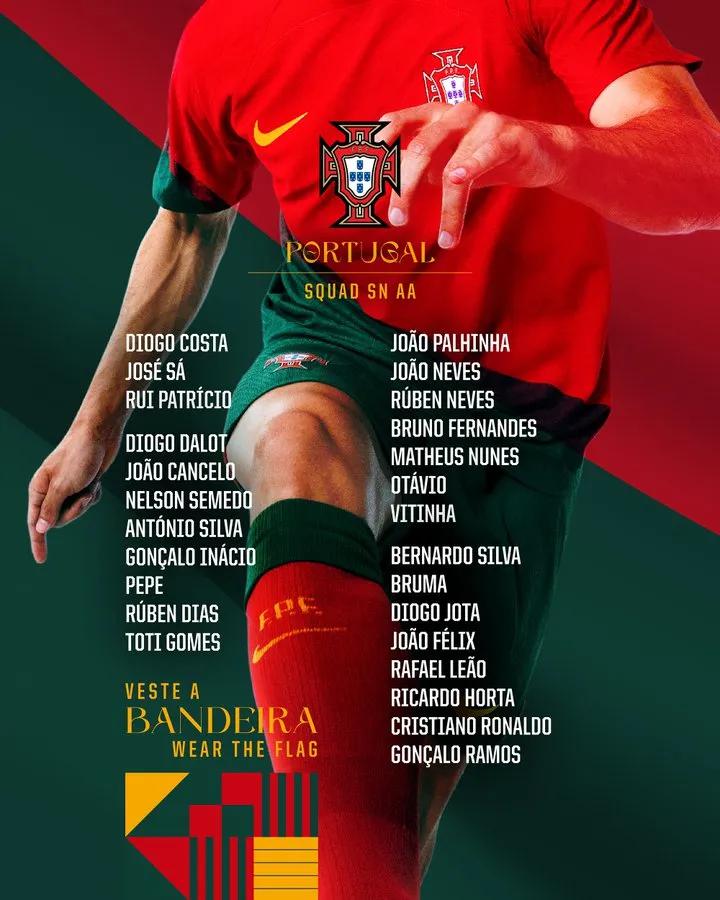 葡萄牙国家队名单出炉，众星云集，备战即将到来的比赛。