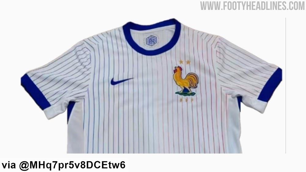 法国队欧洲杯球衣谍照：主蓝客白，高卢雄鸡队徽采用金色设计(4)