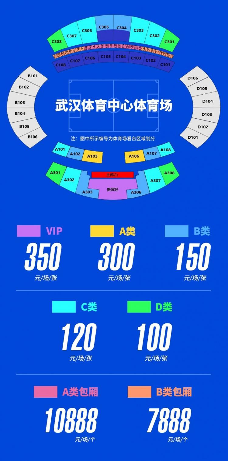 武汉三镇主场票价：最低100元，VIP区350元，包厢最高10888元(1)